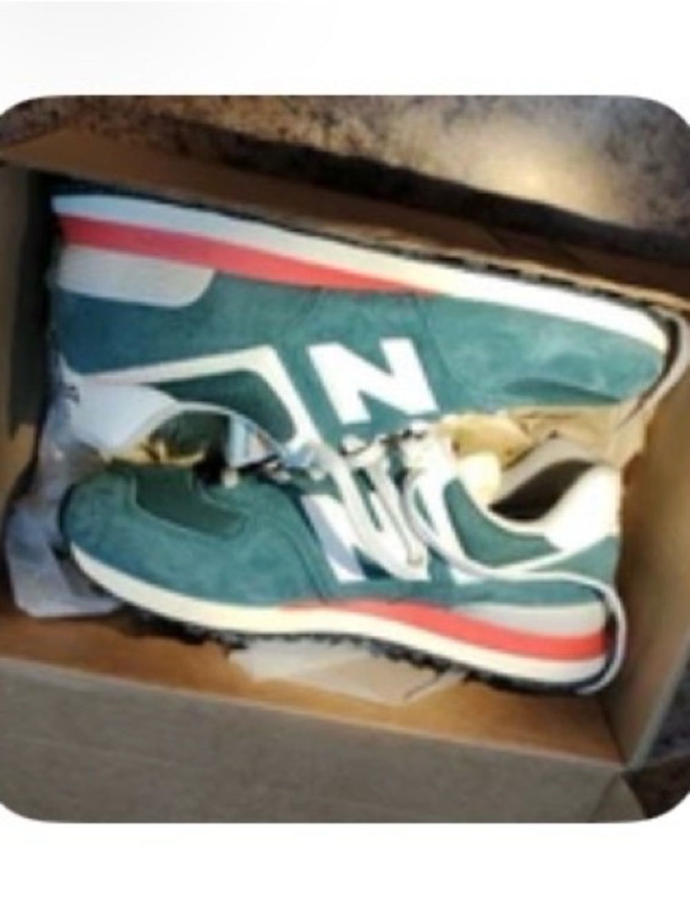 New Balance 574 Teal & White Running Shoes with Coral Accent. Unisex W/10.5 M/9